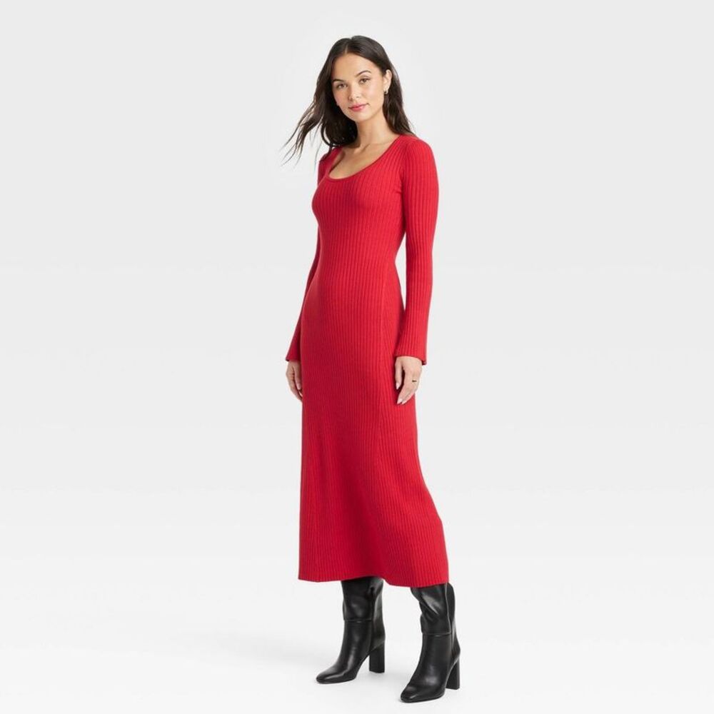A New Day - Women's Long Sleeve Maxi Sweater Dress (Medium - Red) FINAL SALE